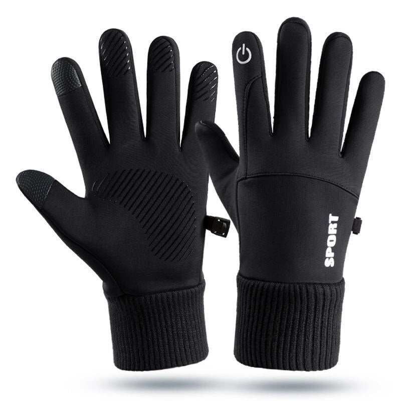 Black Waterproof Fleece Winter Gloves for Sports