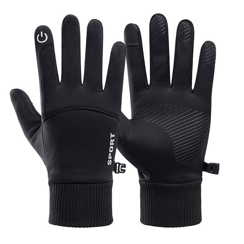 Black Waterproof Fleece Winter Gloves for Sports