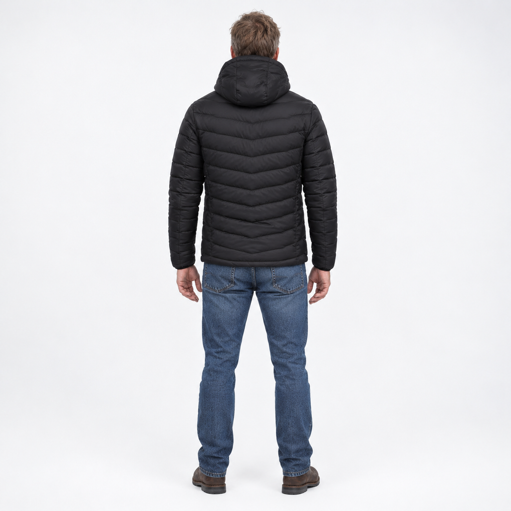 Verwarmde jas met afneembare capuchon