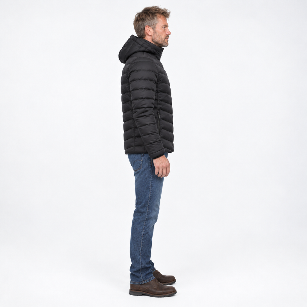 Verwarmde jas met afneembare capuchon