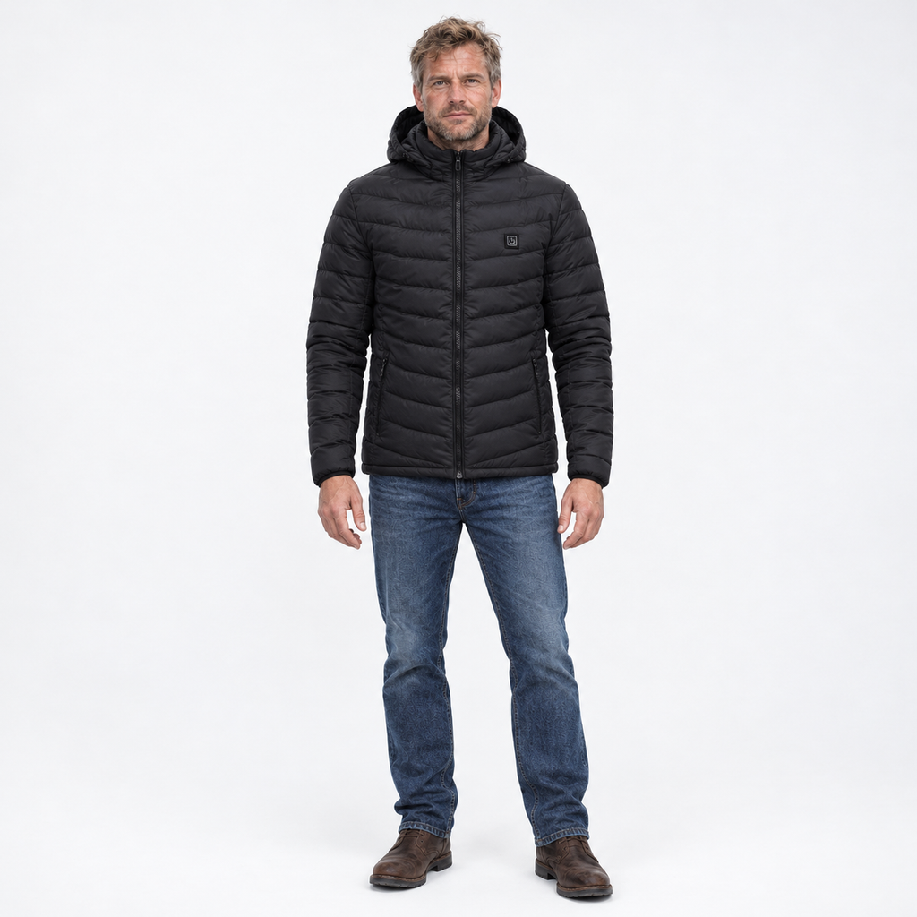Verwarmde jas met afneembare capuchon
