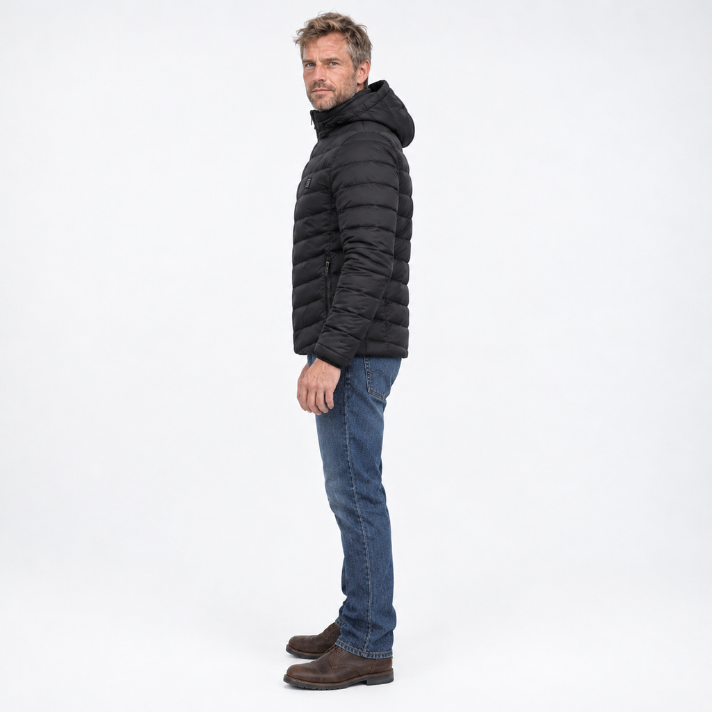 Verwarmde jas met afneembare capuchon