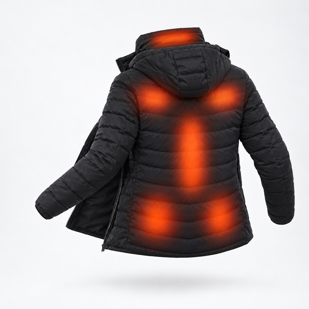 Verwarmde jas met afneembare capuchon