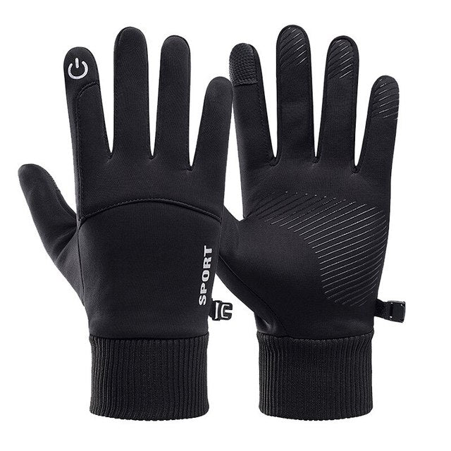 Black Waterproof Fleece Winter Gloves for Sports