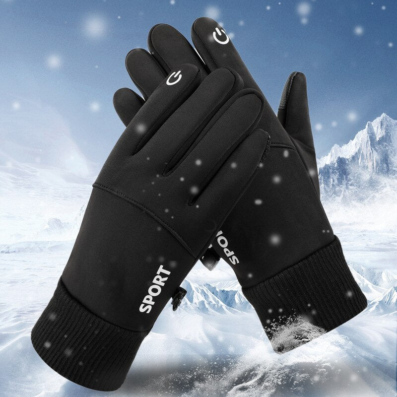 Black Waterproof Fleece Winter Gloves for Sports