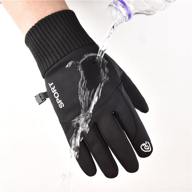 Black Waterproof Fleece Winter Gloves for Sports